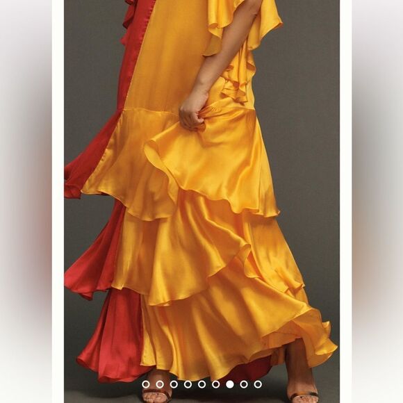 NWT Anthropologie Pinnacle by Shruti Sancheti Colorblock Ruffle Dress XL - Picture 5 of 16